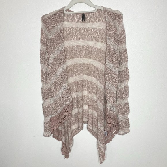 Vanity Tan Striped Open Front Cardigan - Picture 1 of 7